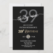 Modern Black Minimalist Men 39th Birthday Party Kaart (Voorkant)
