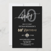 Modern Black Minimalist Men 40th Birthday Party Kaart (Voorkant)