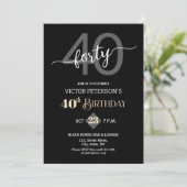 Modern Black Minimalist Men 40th Birthday Party Kaart (Staand voorkant)