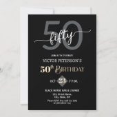 Modern Black Minimalist Men 50th Birthday Party Kaart (Voorkant)