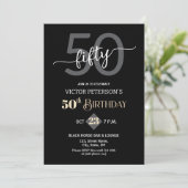 Modern Black Minimalist Men 50th Birthday Party Kaart (Staand voorkant)