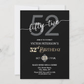 Modern Black Minimalist Men 52nd Birthday Party Kaart (Voorkant)