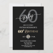 Modern Black Minimalist Men 60th Birthday Party Kaart (Voorkant)