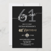 Modern Black Minimalist Men 61st Birthday Party Kaart (Voorkant)