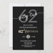 Modern Black Minimalist Men 62nd Birthday Party Kaart (Voorkant)