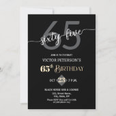 Modern Black Minimalist Men 65th Birthday Party Kaart (Voorkant)