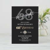 Modern Black Minimalist Men 68th Birthday Party Kaart (Staand voorkant)