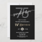 Modern Black Minimalist Men 75th Birthday Party Kaart (Voorkant)