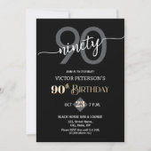 Modern Black Minimalist Men 90th Birthday Party Kaart (Voorkant)