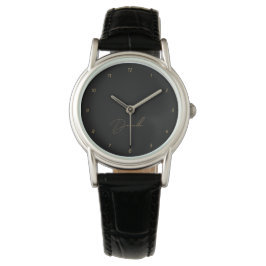 Modern Black Minimalist | Naam Gold Script Horloge