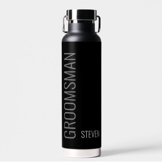Modern Black Minimalist Personalized Groomsman Waterfles (Voorkant)