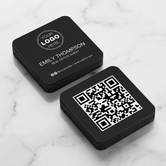 Modern Black Minimalist QR Code Social Media Vierkante Visitekaartje