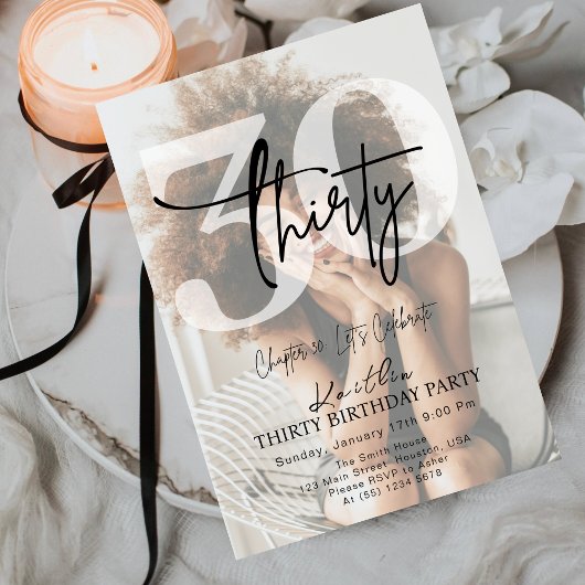 Modern Black Minimalist Thirty 30th Birthday Party Kaart