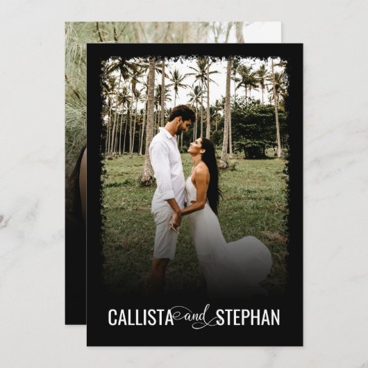 Modern Black Minimalist Typography Photo Wedding Kaart (Voorkant / Achterkant)