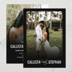 Modern Black Minimalist Typography Photo Wedding Kaart