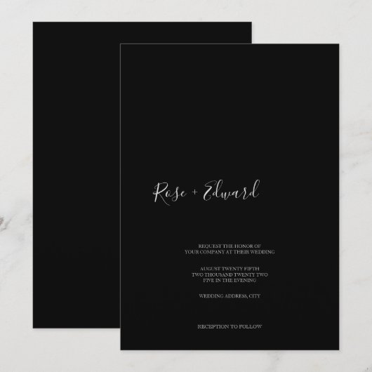 Modern Black Minimalist Typography Wedding Kaart (Voorkant / Achterkant)
