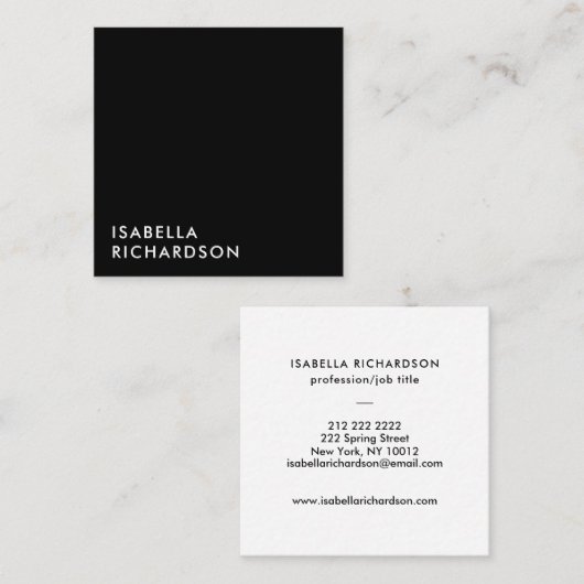 Modern Black Minimalist Vierkante Visitekaartje (Voorkant / Achterkant)