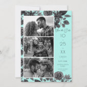 Modern Black Mint Floral Waterverf Save The Date (Voorkant)