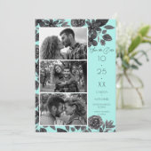 Modern Black Mint Floral Waterverf Save The Date (Staand voorkant)