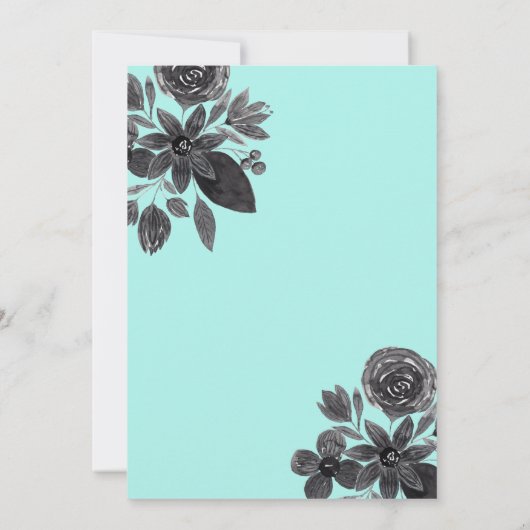 Modern Black Mint Floral Waterverf Save The Date (Achterkant)