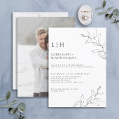 Modern Black Monogram Botanical Photo Wedding Invi Kaart