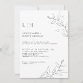 Modern Black Monogram Botanical Photo Wedding Invi Kaart (Voorkant)