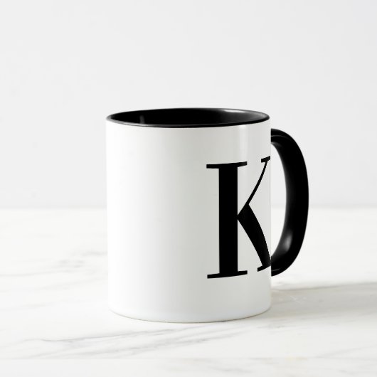Modern Black Monogram Letter K Typography Mok (Voorkant rechts)