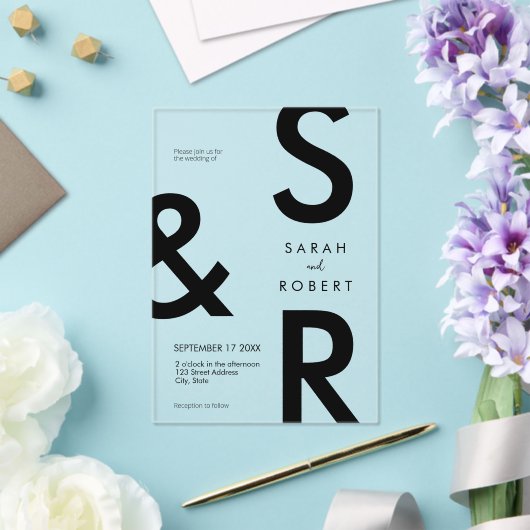 Modern Black Monogram Wedding Acryl Uitnodigingen (Insitu (Huwelijk))