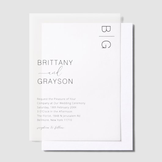 Modern Black Monogram Wedding Vellum Uitnodigingen (Offset)