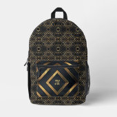 Modern Black Monogrammed Bedrukte Rugzak (Voorkant)