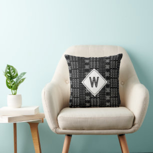 Modern Black Mudcloth African Monogram Kussen