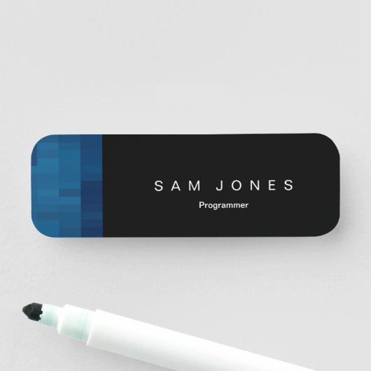 Modern Black N Blue Pixel Naamplaatje (In situ)