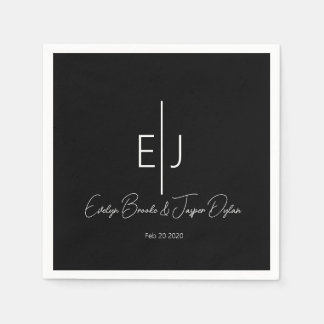 Modern Black Name Initials Paper Plate Servet