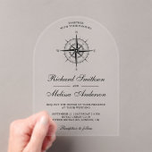Modern Black Nautical Compass Wedding Acryl Uitnodigingen (Insitu (Draagbaar))