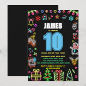 Modern Black Neon Glow Christmas Verjaardagsfeest Kaart (Voorkant / Achterkant)