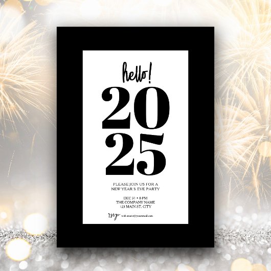 Modern Black New Years Party Uitnodiging