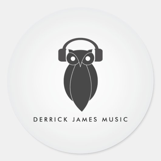 Modern Black Night Uil Logo DJ's, Band, Muzikant Ronde Sticker (Voorkant)