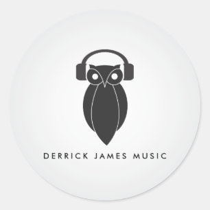 Modern Black Night Uil Logo DJ's, Band, Muzikant Ronde Sticker