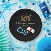 Modern Black Nurse Graduation Party  Papieren Bordje (Feest)