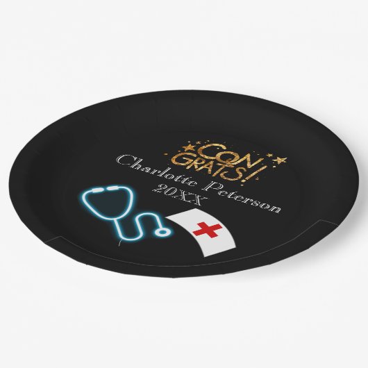 Modern Black Nurse Graduation Party  Papieren Bordje (Gekanteld)