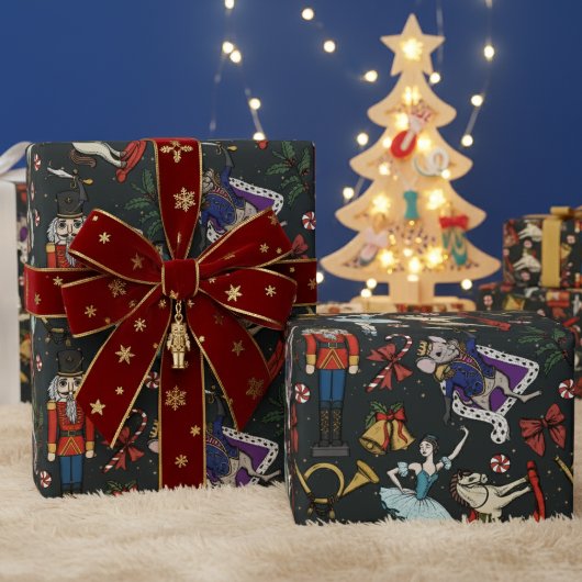 Modern Black Nutcracker Mouse King Ballerina Xmas Cadeaupapier