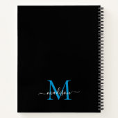 Modern Black Ocean Blue Girly Monogram Script Naam Notitieboek (Achterkant)