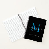 Modern Black Ocean Blue Girly Monogram Script Naam Notitieboek (Binnen)