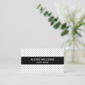 Modern Black op White Polka Dots Black Stripe Visitekaartje (Staand voorkant)