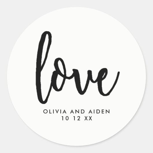Modern Black op White Wedding Ronde Sticker (Voorkant)