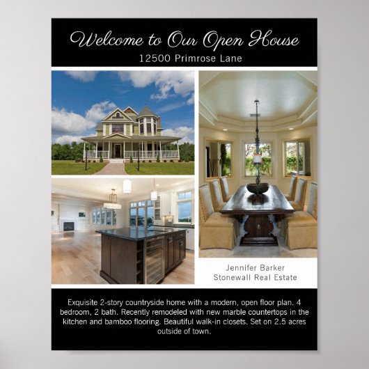 Modern Black Open House Welcome Real Estate Photo Poster (Voorkant)