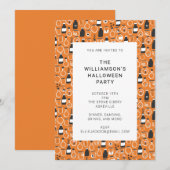 Modern Black Oranje Apothecary Halloween Party Kaart (Voorkant / Achterkant)