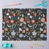 Modern Black Oranje Blue Leaves Floral Tissuepapier (Craft)
