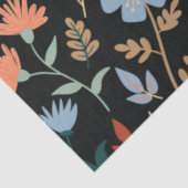 Modern Black Oranje Blue Leaves Floral Tissuepapier (Detail)