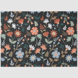 Modern Black Oranje Blue Leaves Floral Tissuepapier